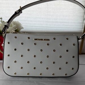 NWT Michael Kors white pouchette leather shoulder bag